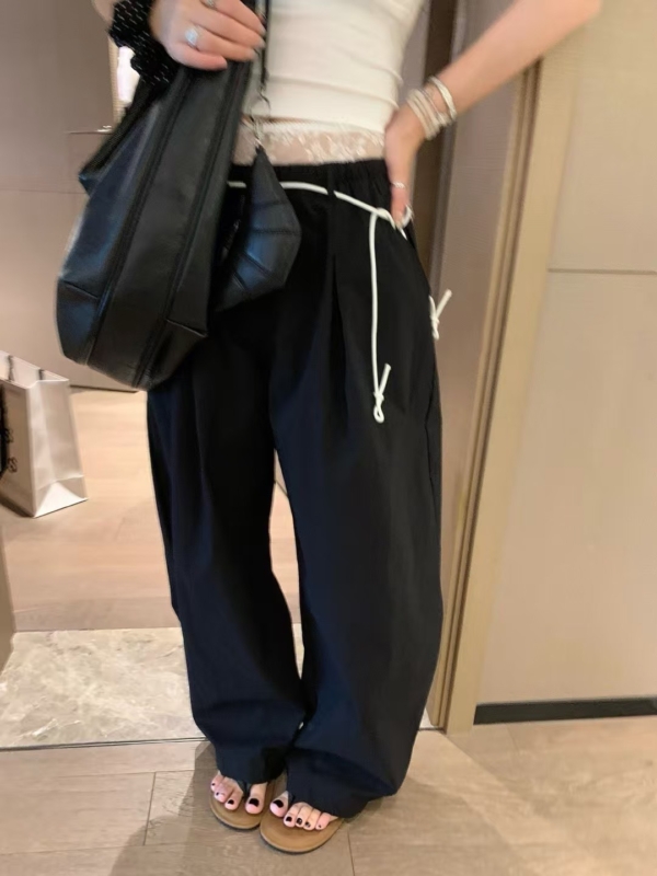 蕾絲假兩件式棉工裝褲