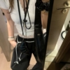 蕾絲假兩件式棉工裝褲