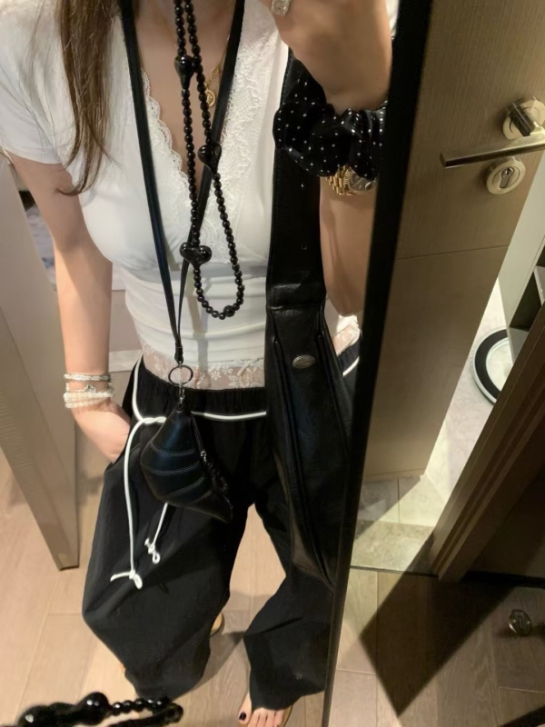 蕾絲假兩件式棉工裝褲
