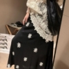亞麻刺繡蕾絲半身裙