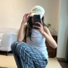 休閒運動條紋寬鬆直筒褲遛彎褲