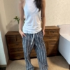 休閒運動條紋寬鬆直筒褲遛彎褲