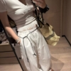 蕾絲假兩件式棉工裝褲
