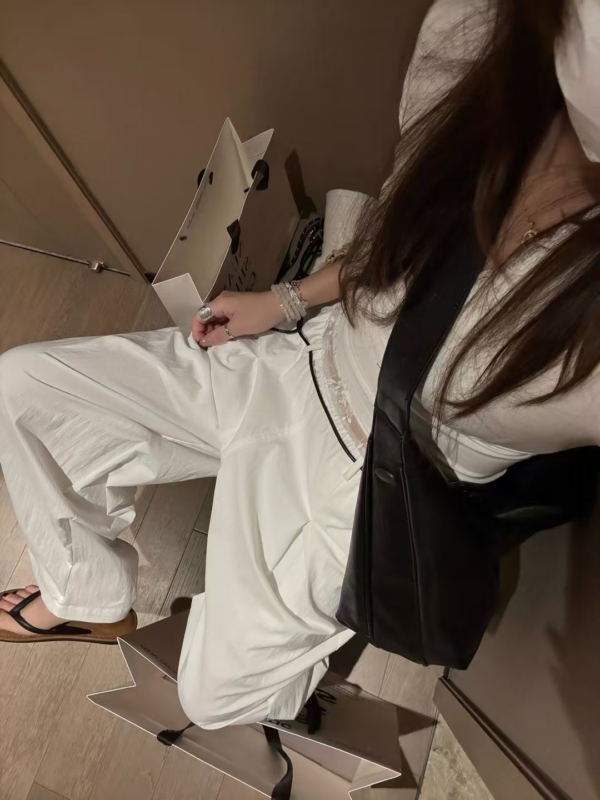 蕾絲假兩件式棉工裝褲