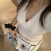 拼接短袖深v蕾絲t恤