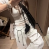 蕾絲假兩件式棉工裝褲