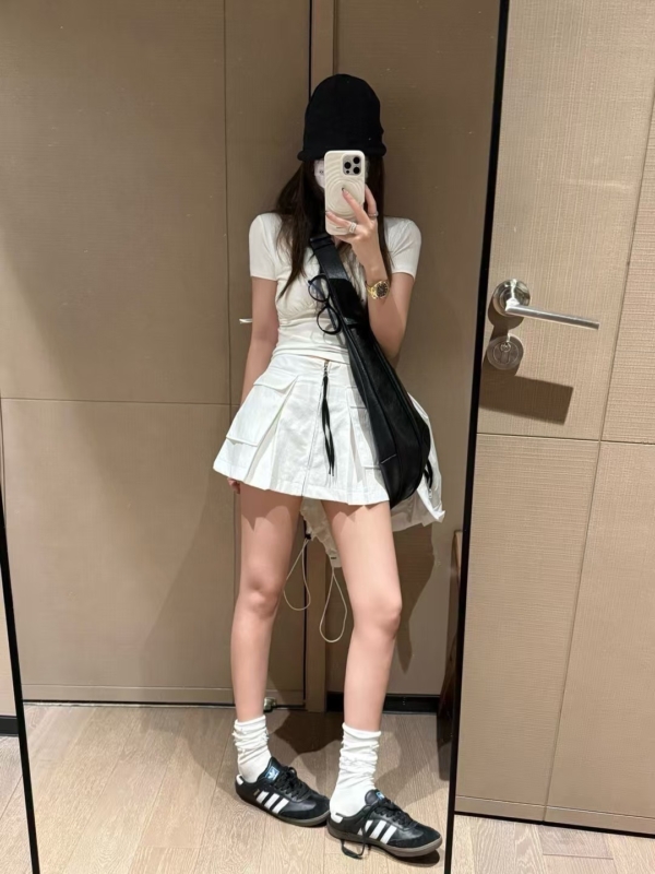 中高腰拉鍊工裝短裙