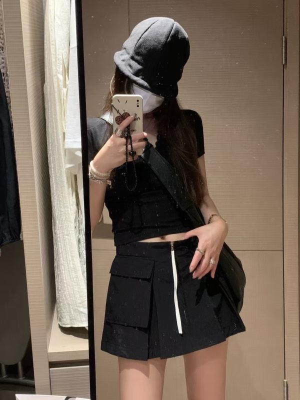 中高腰拉鍊工裝短裙