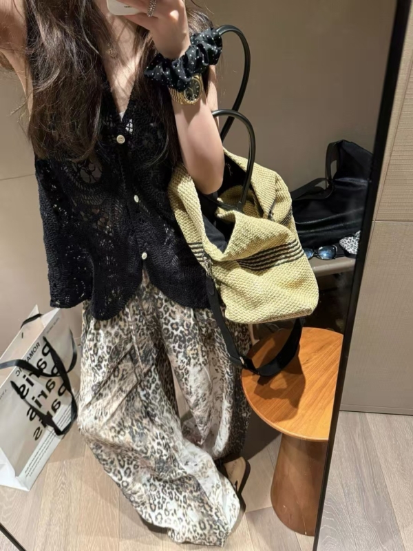 純棉鬆緊腰鬆馳豹紋長褲