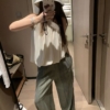 飄帶闊腿棉麻長褲