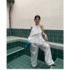 掛脖小衫絕美荷葉邊坎肩無袖上衣